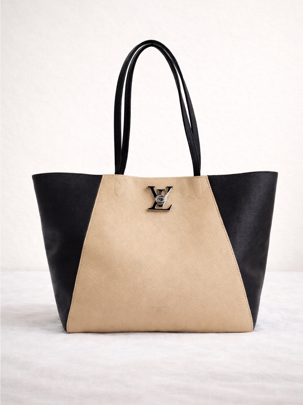 Louis Vuitton Black and Beige Two-Tone Leather Tote